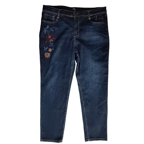 St. John's Bay Denim - St Johns Bay Womens Dark Wash Floral Embroidered Straight Leg Jeans Size 16P